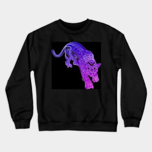 dark tribal panther ecopop cat in totonac pattern art Crewneck Sweatshirt